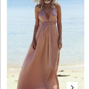 Peppermayo satin tie up maxi dress in dusty pink